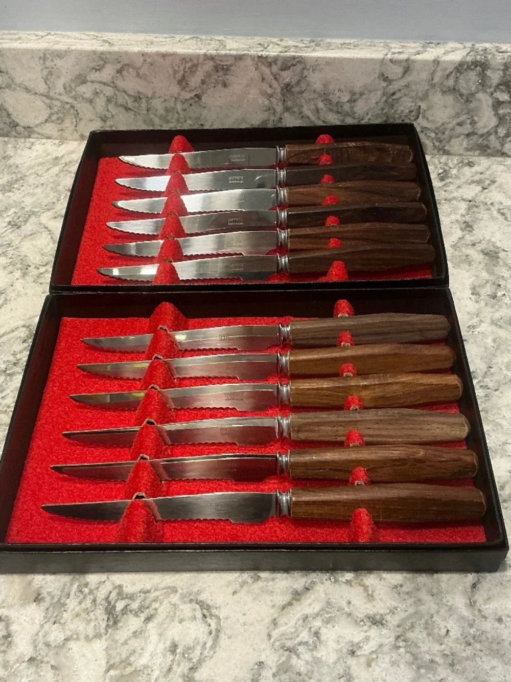 2 Boxes Hoffritz set of 6 wooden handle serrated steak knives 12 total